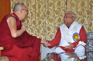 The Governor of Arunachal Pradesh Shri P.B. Acharya with His Holiness the 14th Dalai Lama at Thupsung Dhargye Ling Monastery, Dirang, 45 km from Bomdila in West Kameng District on 6th April 2017.